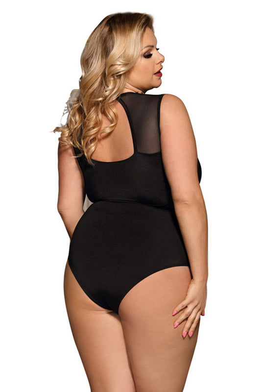 Plus Size Sheer Floral Lace Spliced Bodysuit