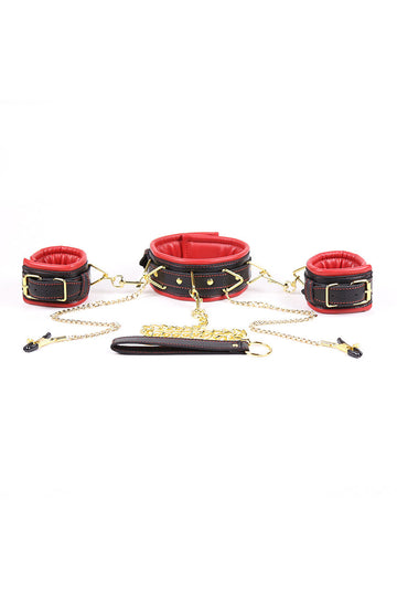 Leather BDSM Collar with Nipple Clamps Set