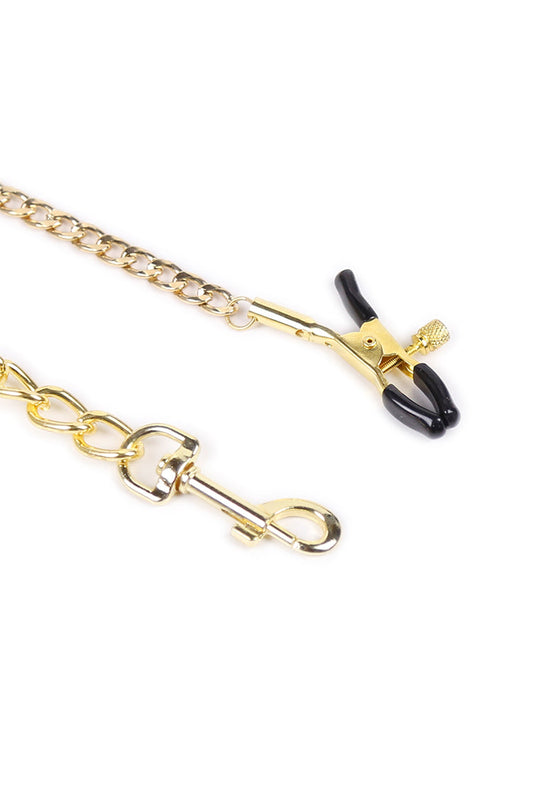 Leather BDSM Collar with Nipple Clamps Set