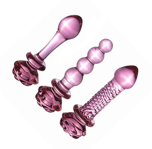 Pink Rose 5 Inch Massage Glass Dildo