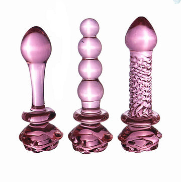 Pink Rose 5 Inch Massage Glass Dildo