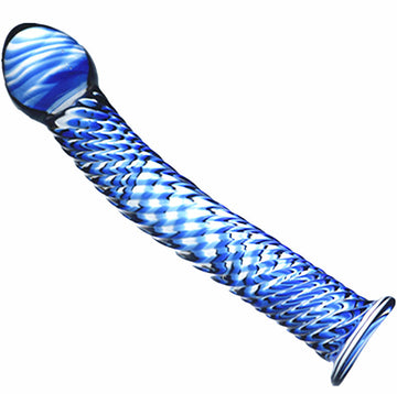 7 Inch Blue Threaded Curved Glass Dildo