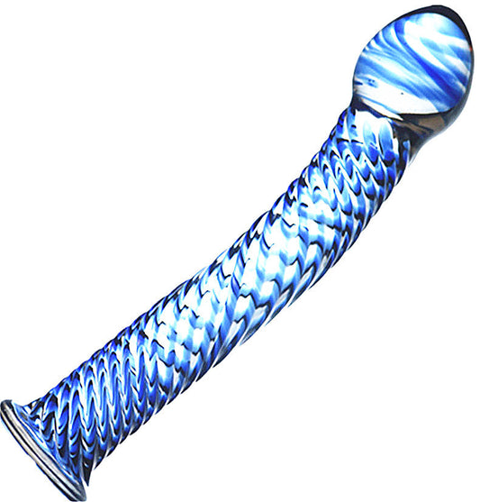 7 Inch Blue Threaded Curved Glass Dildo