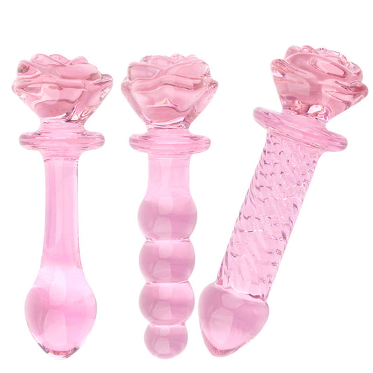 Pink Rose Beaded Custom Anal Glass Dildo