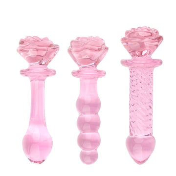 Pink Rose Beaded Custom Anal Glass Dildo