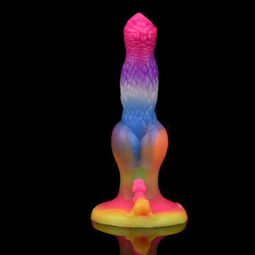 8 Inch Glow In The Dark Dog Rainbow Dildo