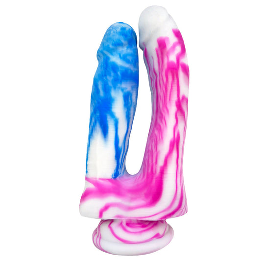 Pink and Blue Silicone Double Penetration Dildo