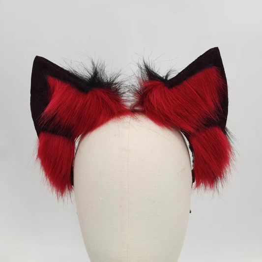 Deep Red Furry Metal Fox Tail Butt Plug