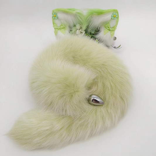 Lime Green 27 Inch Furry Fox Tail Butt Plug