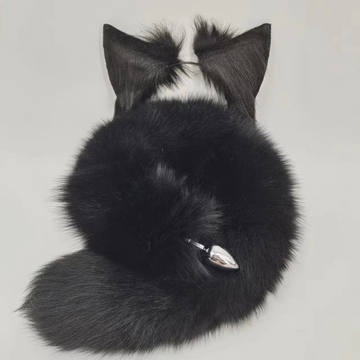 Shiny Black Furry Metal Fox Tail Butt Plug