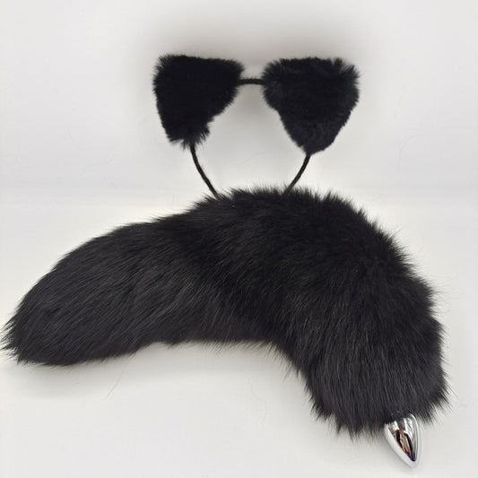 Black 15 Inch Fox Tail Butt Plug