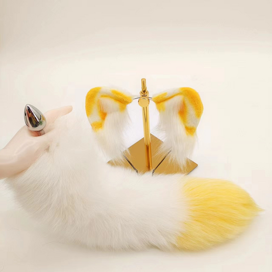 Cute Playful Yellow White Fox Tail Butt Plug