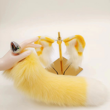 Cute Playful Yellow White Fox Tail Butt Plug