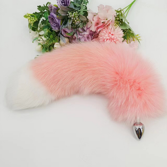 Pink White Tip Animal Fox Tail Butt Plug