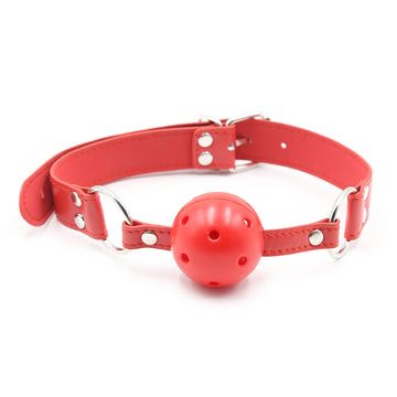 Red Ball Gag Leather Open Mouth Adult Toy