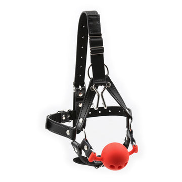 Head Harness Ball Gag Female Red BDSM