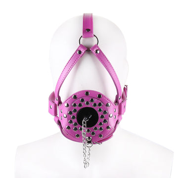 Pink Removable Leather BDSM Mask Ball Gag