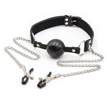 With Nipple Clamps Chain Adjustable BDSM Gag