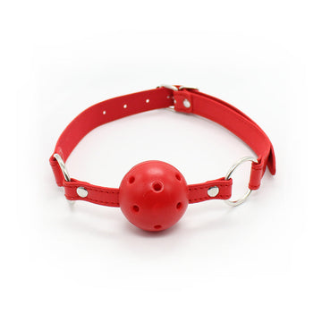 Red Leather Adjustable Mouth BDSM Ball Gag