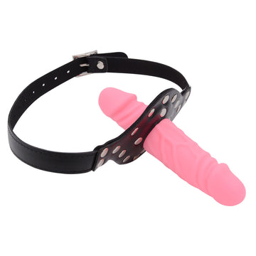 Pink Femdom Strap On Face Dildo Gag