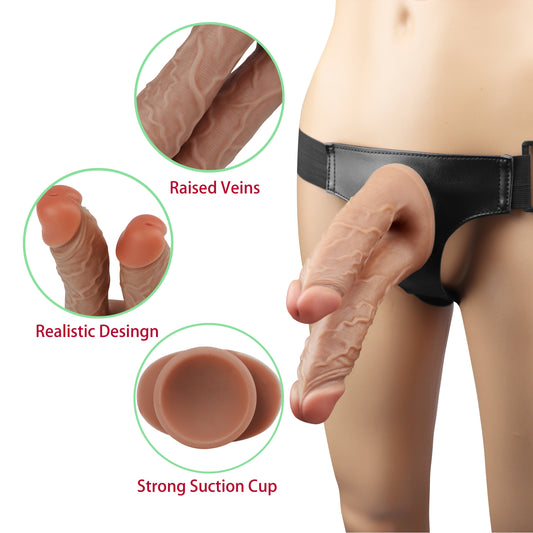 Brown Realistic Double Penetration Strap On