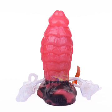 Red Ribbed Monster Squirting Inflatable Butt Plug