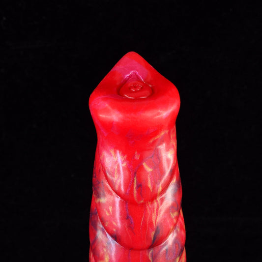 9 Inch Fire Red Textured Wolf Dildo