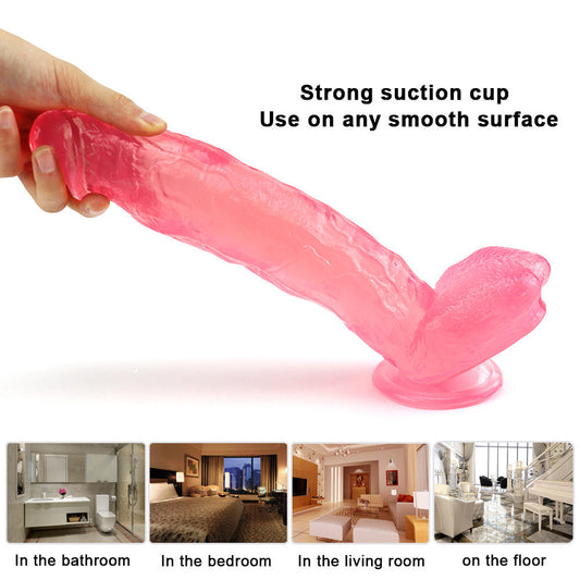 11 Inch Big Thick Jelly Clear Pink Dildo