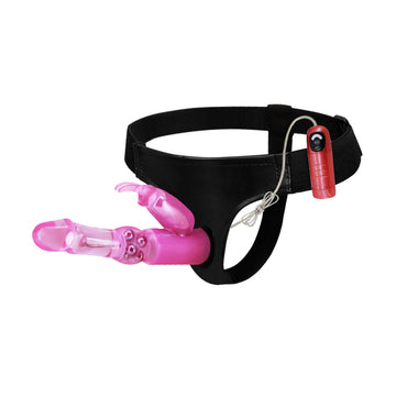 Purple Rabbit Rotating Vibrating Strap On Dildo