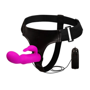 Rotating Rabbit Vibrating Leather Strap On Dildo