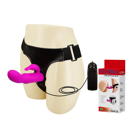 Rotating Rabbit Vibrating Leather Strap On Dildo