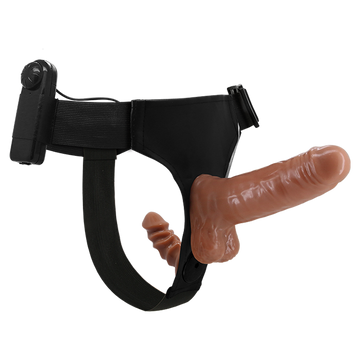 6 Inch Genuine Leather Vibrating Strap On Dildo