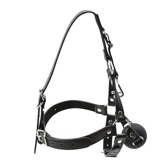 Black Ball Gag Adjustable Leather Head Harness