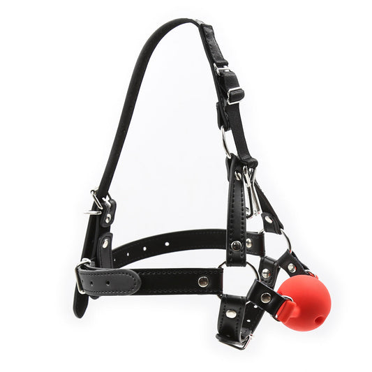 Head Harness Ball Gag Female Red BDSM