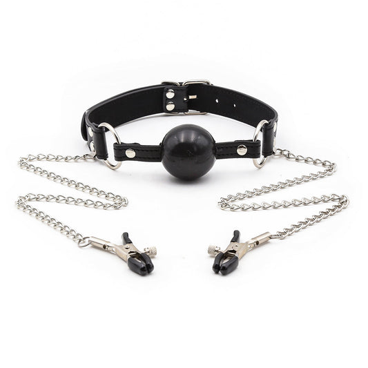 With Nipple Clamps Chain Adjustable BDSM Gag
