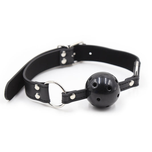 Adult Toys Ball Gag Black Breathable Leather