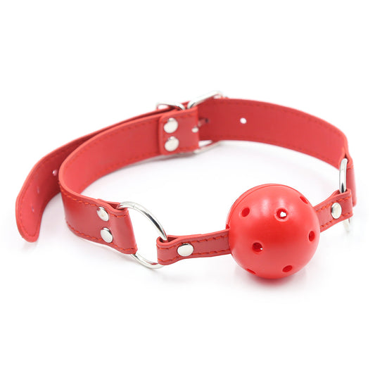 Red Ball Gag Leather Open Mouth Adult Toy