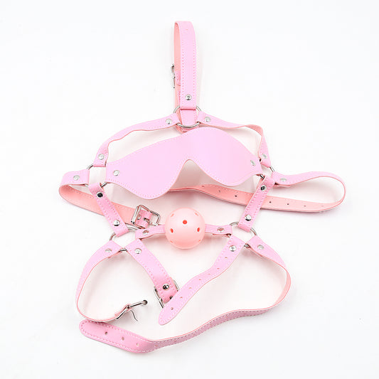 Pink Blindfold Bondage Open Mouth BDSM Ball Gag