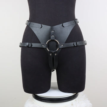 Black Premium Leather Couple Strap On Harness