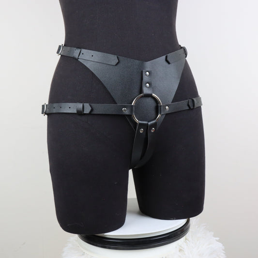 Black Premium Leather Couple Strap On Harness