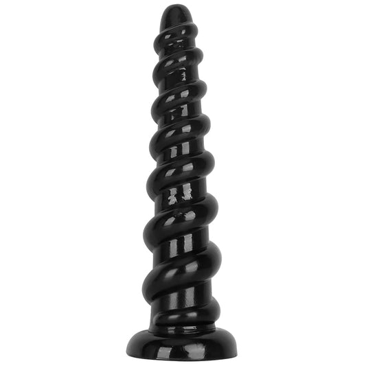 Black Threaded Ribbed 13 Inch Dildo