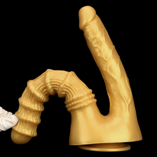 10 Inch Gold Silicone Double Penetration Dildo