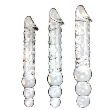 Double Ended Textured Beaded Clear Glass Dildo