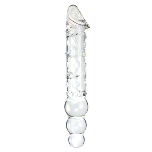 Double Ended Textured Beaded Clear Glass Dildo