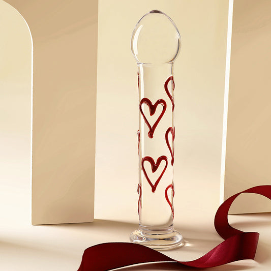 Red Heart Clear Anal Glass Dildo