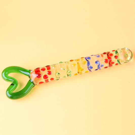 Colored Raised Pull Ring Anal Glass Dildo