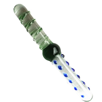 Green Double Ended Textured Clear Glass Dildo