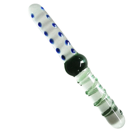 Green Double Ended Textured Clear Glass Dildo