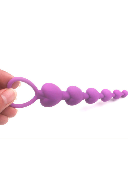 Silicone Long Heart Shape Beads Anal Plug Butt