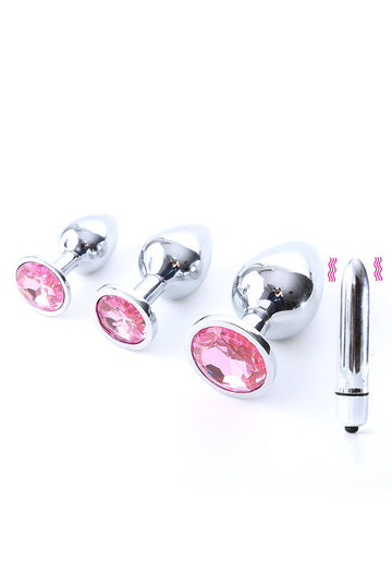 3pcs Crystal Anal Plug with Bullet Vibrator